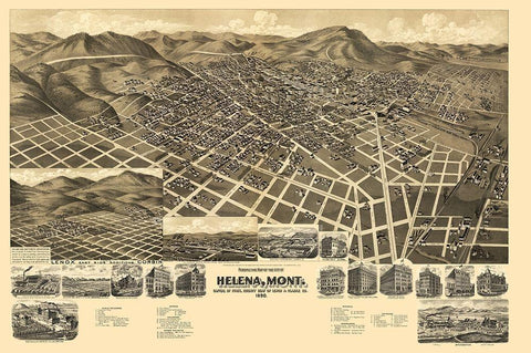Helena Montana - American Pub Co 1890 Black Ornate Wood Framed Art Print with Double Matting by American Pub Co