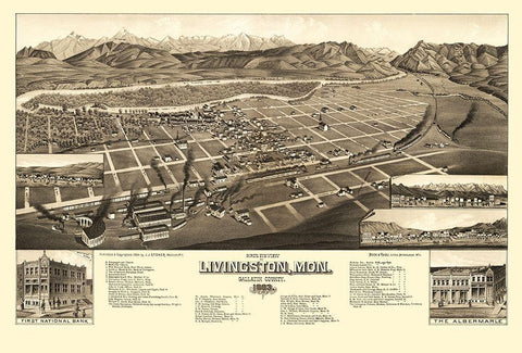 Livingston Montana - Stoner 1884 Black Ornate Wood Framed Art Print with Double Matting by Stoner