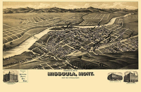 Missoula Montana - American Pub Co 1891 White Modern Wood Framed Art Print with Double Matting by American Pub Co