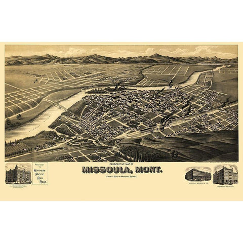 Missoula Montana - American Pub Co 1891 White Modern Wood Framed Art Print by American Pub Co