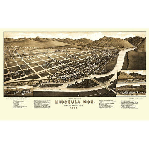 Missoula Montana - Stoner 1884 Black Modern Wood Framed Art Print with Double Matting by Stoner