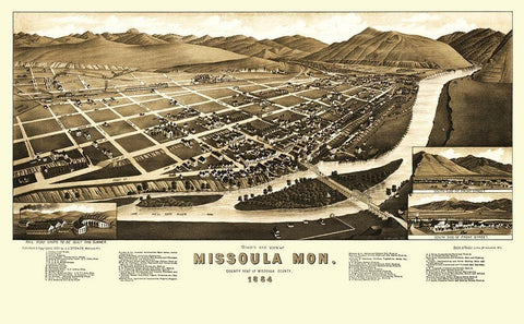 Missoula Montana - Stoner 1884 Black Ornate Wood Framed Art Print with Double Matting by Stoner