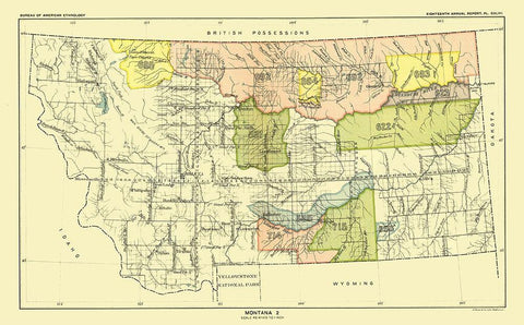 Montana - Yellowstone National Park - Hoen 1896 Black Ornate Wood Framed Art Print with Double Matting by Hoen