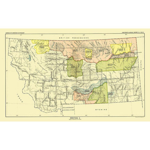 Montana - Yellowstone National Park - Hoen 1896 Gold Ornate Wood Framed Art Print with Double Matting by Hoen