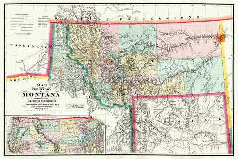 Montana Territory - Delacy 1872 White Modern Wood Framed Art Print with Double Matting by Delacy