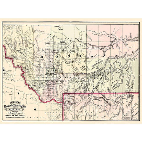 Montana Territory - Cram 1875 White Modern Wood Framed Art Print by Cram