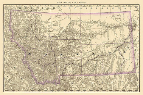 Montana - Rand McNally 1879 White Modern Wood Framed Art Print with Double Matting by Rand McNally