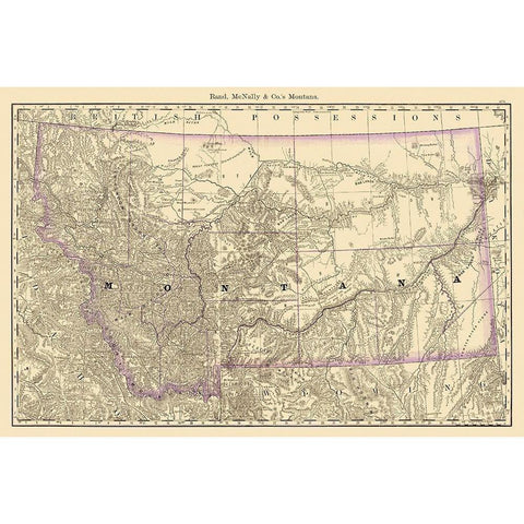 Montana - Rand McNally 1879 Black Modern Wood Framed Art Print with Double Matting by Rand McNally