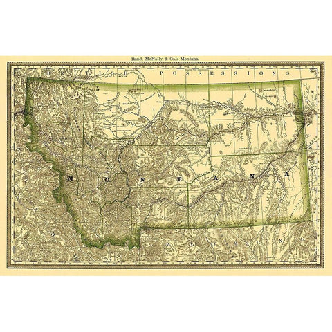 Montana - Rand McNally 1881 Black Modern Wood Framed Art Print with Double Matting by Rand McNally