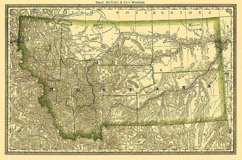 Montana - Rand McNally 1881 White Modern Wood Framed Art Print with Double Matting by Rand McNally