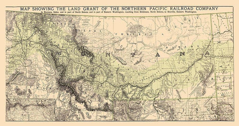 Montana Northern Pacific RR Land Grant - 1890 Black Ornate Wood Framed Art Print with Double Matting by Rand McNally