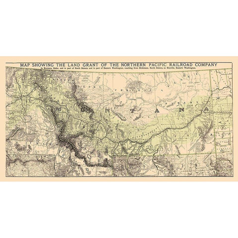 Montana Northern Pacific RR Land Grant - 1890 Black Modern Wood Framed Art Print by Rand McNally