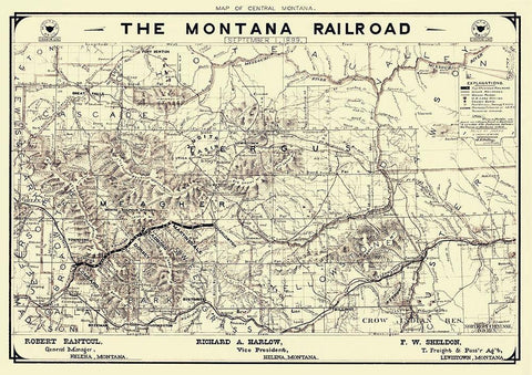 Montana Railroad - Polley 1899 Black Ornate Wood Framed Art Print with Double Matting by Polley