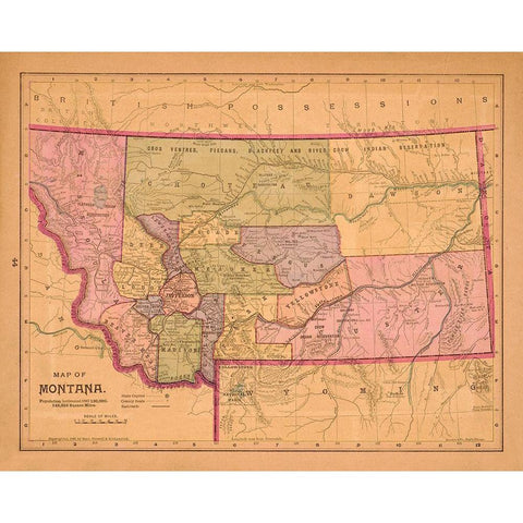 Montana - Crowell 1890  Gold Ornate Wood Framed Art Print with Double Matting by Crowell