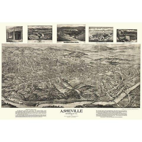 Asheville North Carolina - Fowler 1912 Black Modern Wood Framed Art Print by Fowler