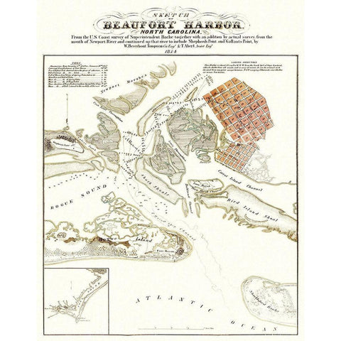 Beaufort Harbor  North Carolina - Tompson 1854 Black Modern Wood Framed Art Print with Double Matting by Tompson