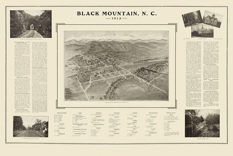 Black Mountain North Carolina - Fowler 1912 White Modern Wood Framed Art Print with Double Matting by Fowler