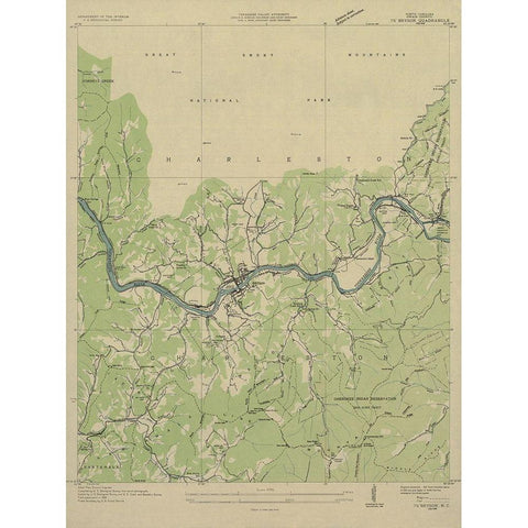 Bryson North Carolina Quad - USGS 1936 Gold Ornate Wood Framed Art Print with Double Matting by USGS