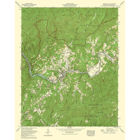 Bryson City North Carolina Quad - USGS 1935 White Modern Wood Framed Art Print by USGS