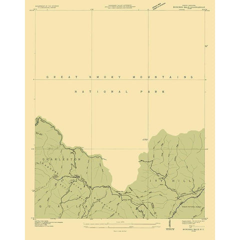 Bunches Bald North Carolina Quad - USGS 1935 Gold Ornate Wood Framed Art Print with Double Matting by USGS