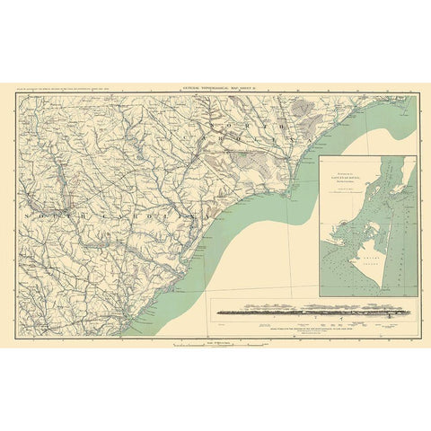 Entrance to Cape Fear River Topographical White Modern Wood Framed Art Print by Bien