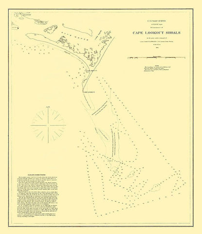 Cape Lookout Shoals - USCS 1864 Black Ornate Wood Framed Art Print with Double Matting by USCS