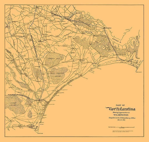 Cape Lookout to Cape Fear, North Carolina 1864 Black Ornate Wood Framed Art Print with Double Matting by USCS