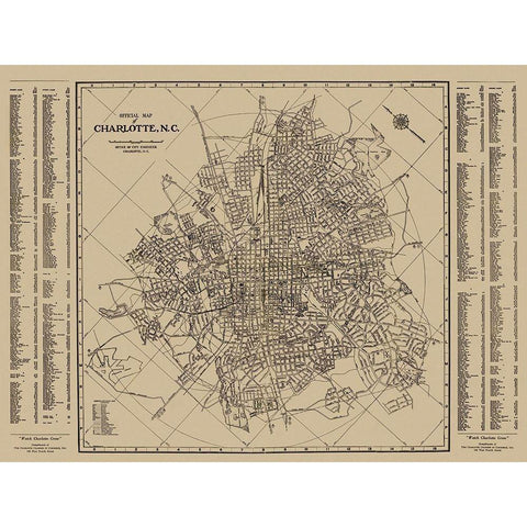 Charlotte, Street Guide North Carolina - 1935 White Modern Wood Framed Art Print by City Engineer