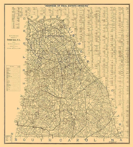 Cleveland County North Carolina - Kyzer 1886  Black Ornate Wood Framed Art Print with Double Matting by Kyzer