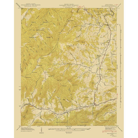Dellwood North Carolina Quad - USGS 1935 Gold Ornate Wood Framed Art Print with Double Matting by USGS