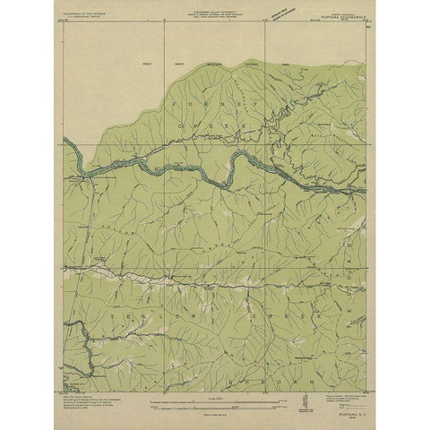 Fontana North Carolina Quad - USGS 1935 Black Modern Wood Framed Art Print with Double Matting by USGS