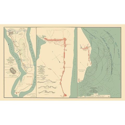 Fort Fisher Battle North Carolina - Comstock 1893 Gold Ornate Wood Framed Art Print with Double Matting by Comstock