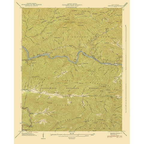 Fontana North Carolina Quad - USGS 1940 Black Modern Wood Framed Art Print with Double Matting by USGS