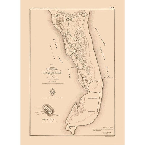 Fort Fisher North Carolina - Comstock 1863  Black Modern Wood Framed Art Print by Comstock