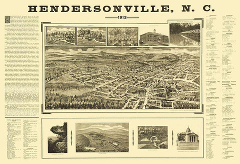 Hendersonville North Carolina - Fowler 1913 White Modern Wood Framed Art Print with Double Matting by Fowler