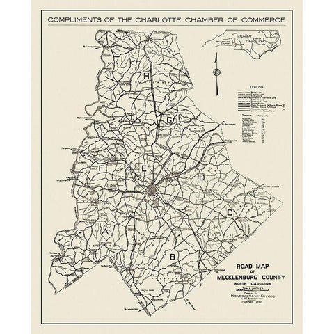 Mecklenburg North Carolina - Ross 1922 White Modern Wood Framed Art Print by Ross