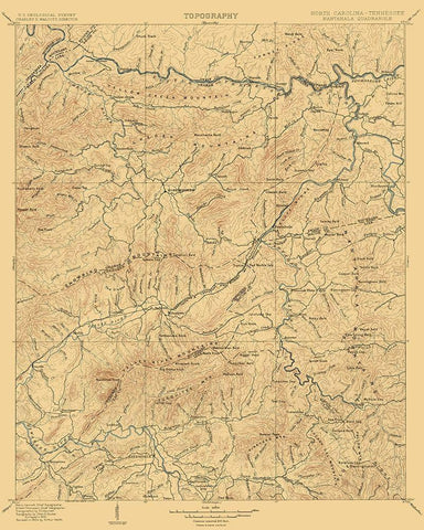 Nantahala North Carolina Tennessee Quad - USGS Black Ornate Wood Framed Art Print with Double Matting by USGS