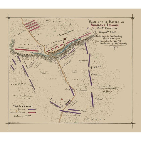 Roanoke Island North Carolina Battle - Sneden 1862  Black Modern Wood Framed Art Print with Double Matting by Sneden