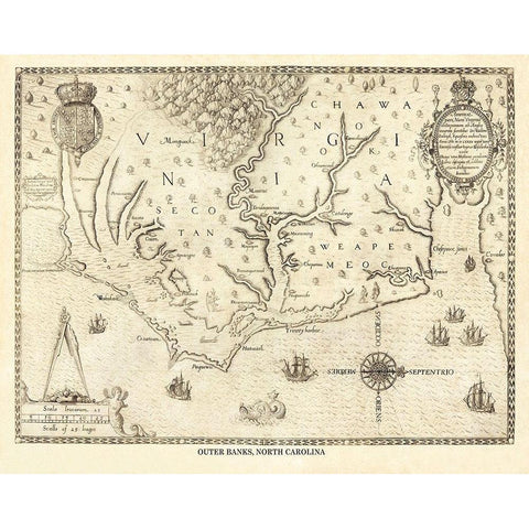 Outer Banks North Carolina, Virginia - 1590 Black Modern Wood Framed Art Print by Unknown