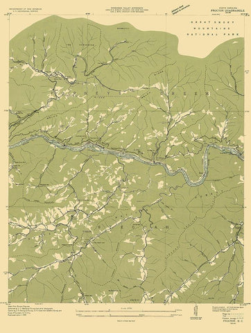 Proctor North Carolina Quad - USGS 1935 Black Ornate Wood Framed Art Print with Double Matting by USGS