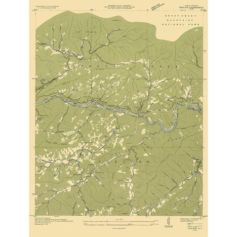 Proctor North Carolina Quad - USGS 1935 Gold Ornate Wood Framed Art Print with Double Matting by USGS