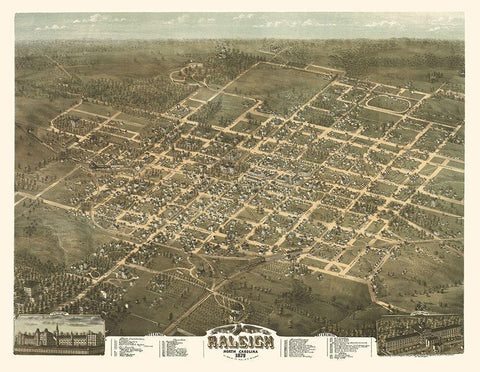 Raleigh North Carolina - Drie 1872 Black Ornate Wood Framed Art Print with Double Matting by Drie
