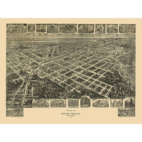 Rocky Mount North Carolina - Fowler 1907 White Modern Wood Framed Art Print by Fowler