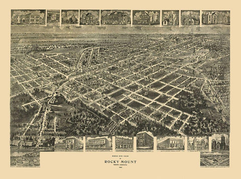 Rocky Mount North Carolina - Fowler 1907 Black Ornate Wood Framed Art Print with Double Matting by Fowler