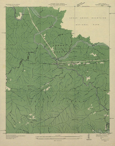 Tapoco North Carolina Tennessee Quad - USGS 1935 Black Ornate Wood Framed Art Print with Double Matting by USGS