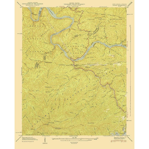 Tapoco North Carolina Tennessee Quad - USGS 1940 Black Modern Wood Framed Art Print with Double Matting by USGS