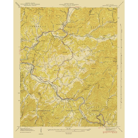 Whittier North Carolina Quad - USGS 1935 White Modern Wood Framed Art Print by USGS