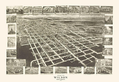 Wilson North Carolina - Fowler 1908 White Modern Wood Framed Art Print with Double Matting by Fowler