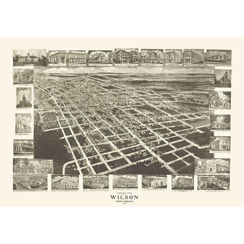 Wilson North Carolina - Fowler 1908 Black Modern Wood Framed Art Print with Double Matting by Fowler