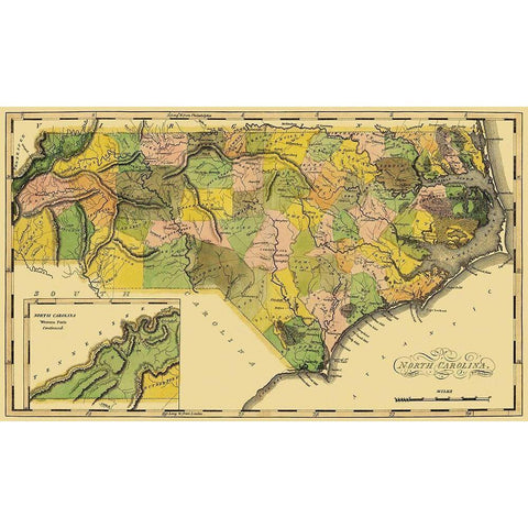 North Carolina - Lewis 1814 Black Modern Wood Framed Art Print with Double Matting by Lewis